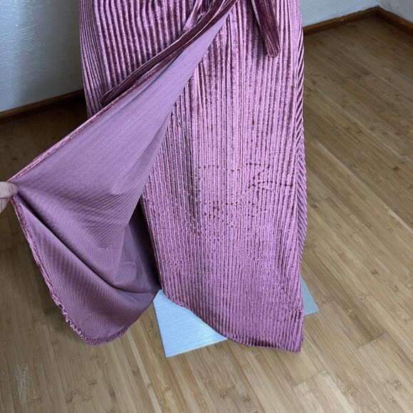 Baltic Born Maxi Dress Large Andi Ribbed Velvet Wrap Short Sleeve Dark Rose - Picture 7 of 11